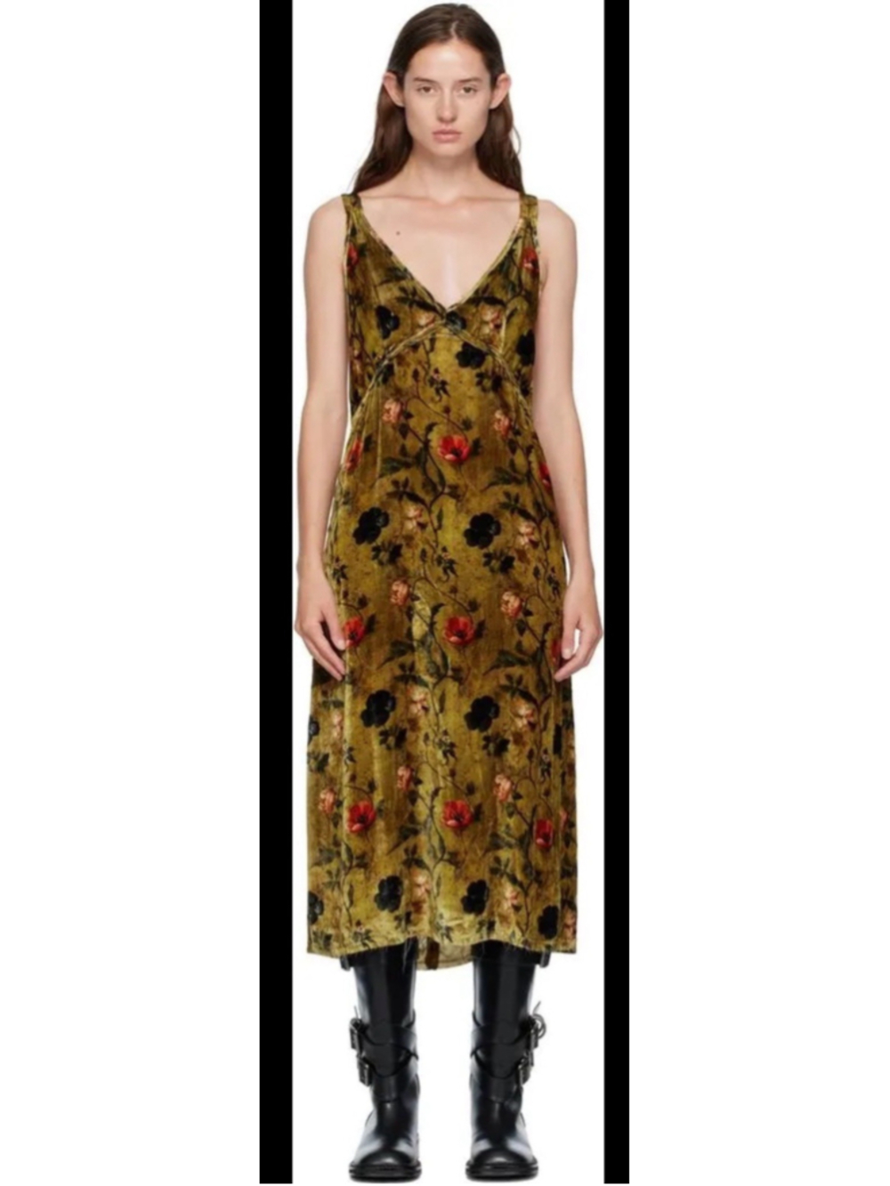 R13 Grunge Floral Print Burnt Velvet V Neck Midi Dress M Edgy Alternative Goth - Picture 2 of 11